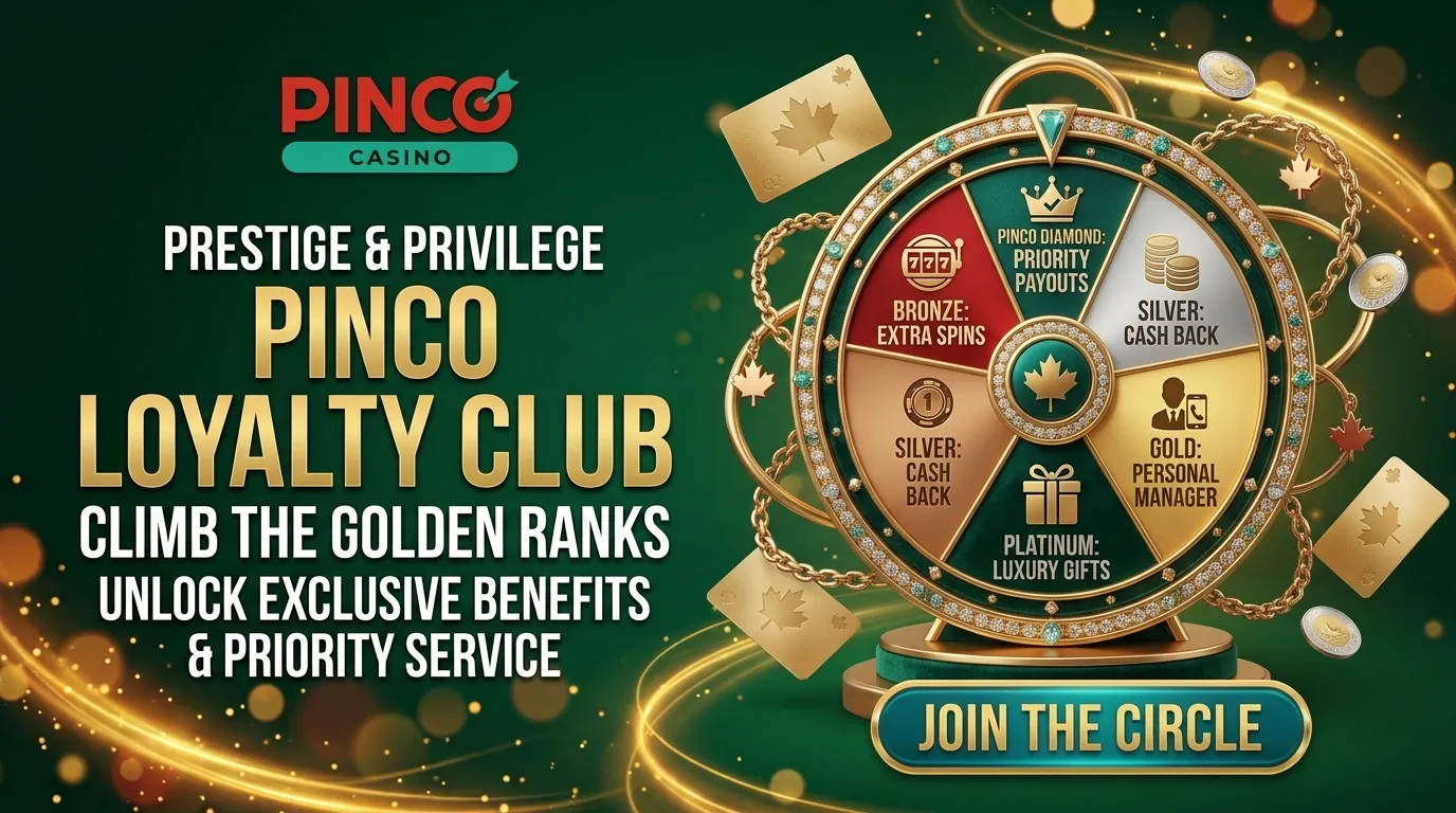 Pinco Casino loyalty wheel with bronze, silver, gold, platinum, and diamond segments